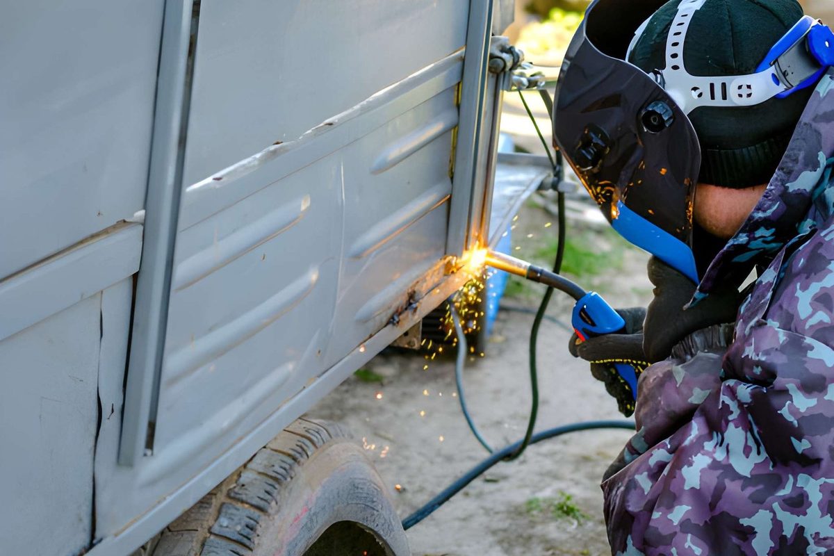 Welding a trailer panel on site