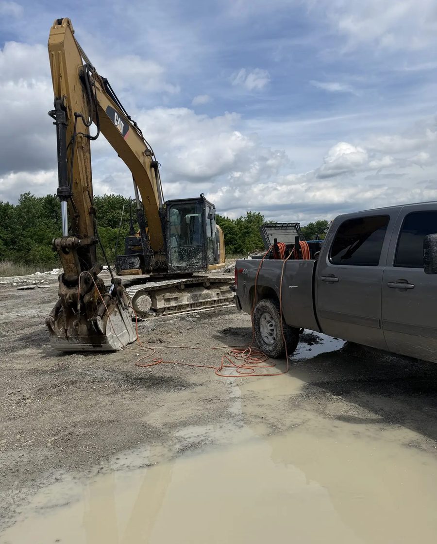 Excavator service on site